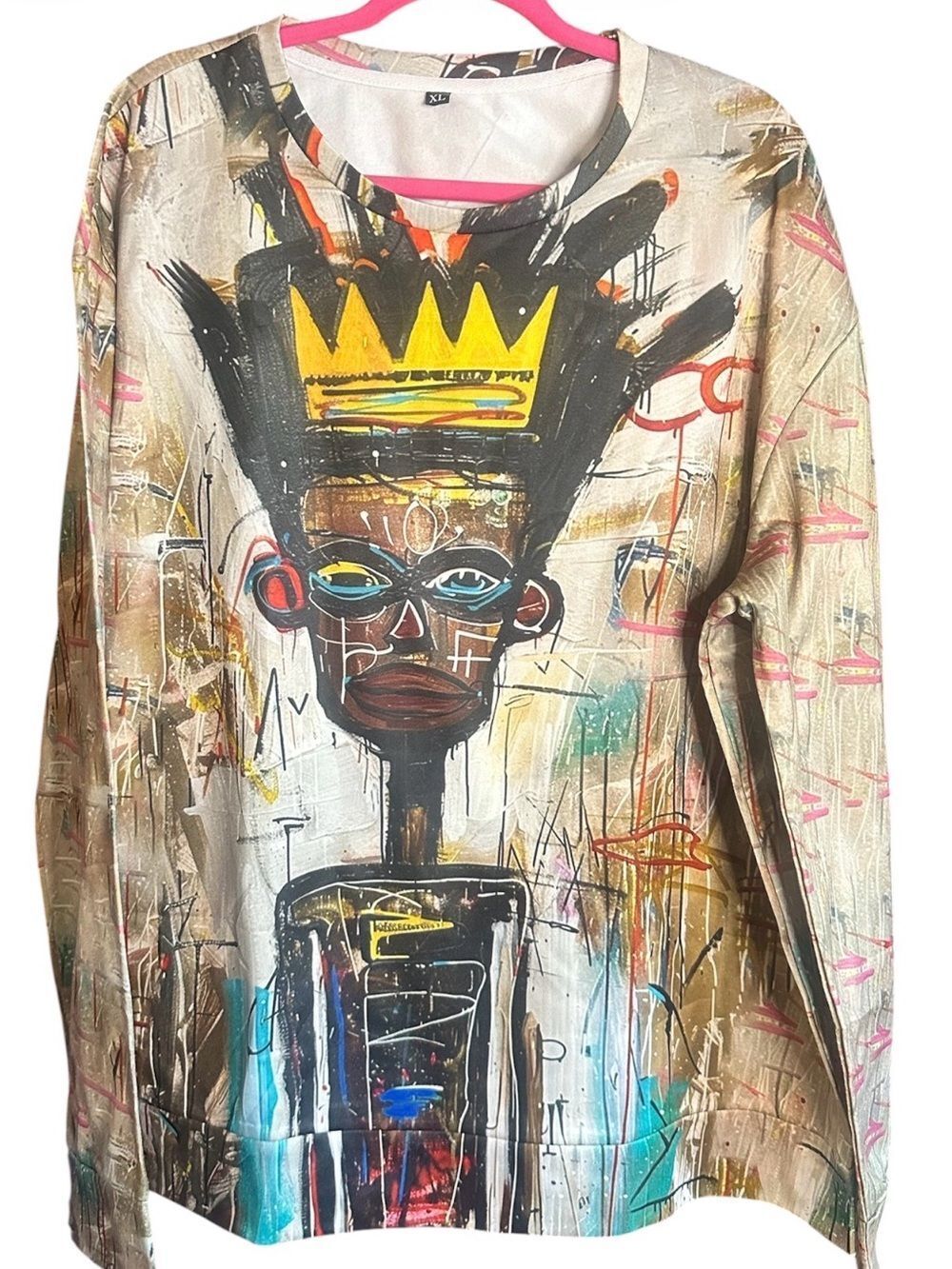 Graphic art inspired Crown Portrait unisex Long Sleeve Top. Size XL - Picture 2 of 6